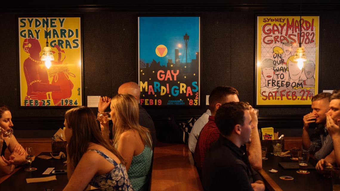 Mardi Gras posters at The Clock Surry Hills