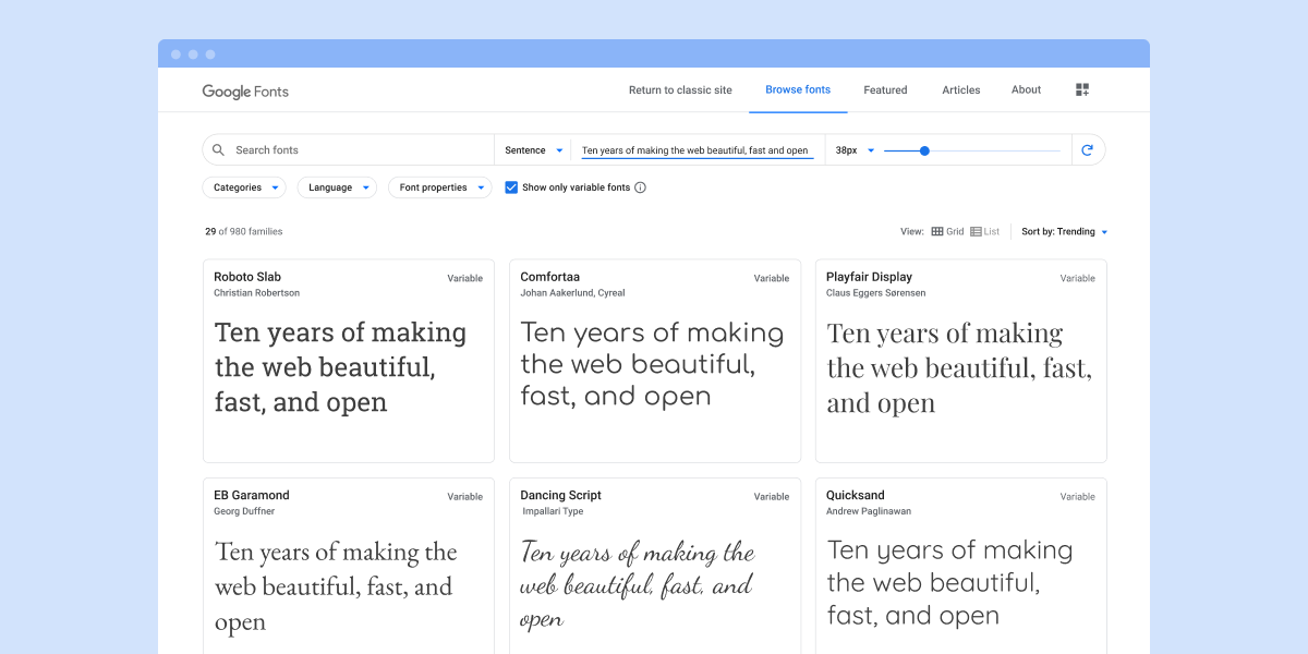 Google Fonts User Interface