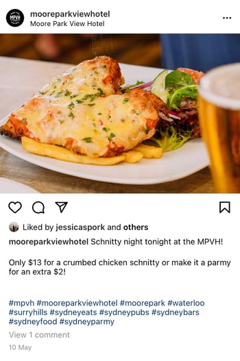 screenshot of Sydney pub instagram