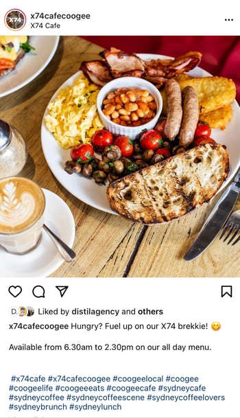Screenshot of a cafes Instagram