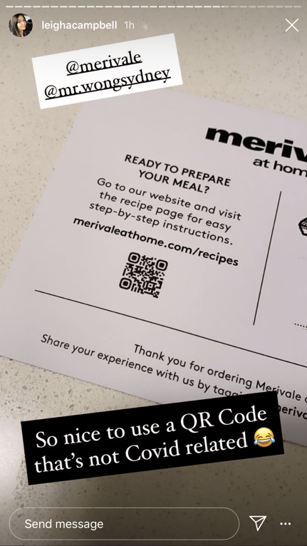 Instagram Story showing Merivale at Home recipe card with QR code