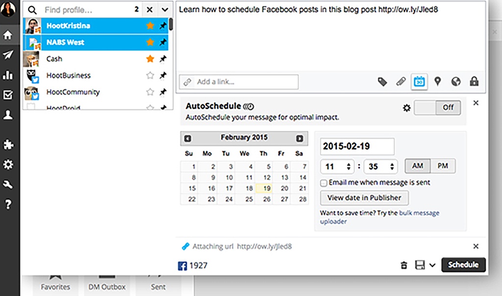 Hootsuite social scheduling screenshot
