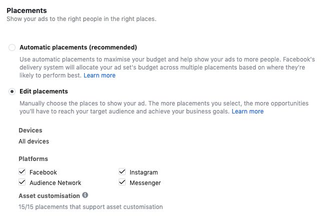 facebook ad placements