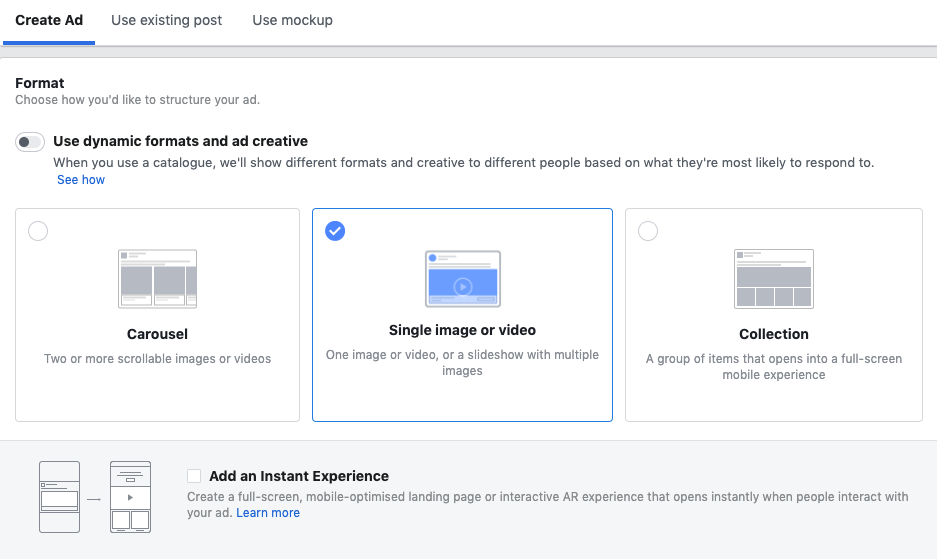 types of facebook ads