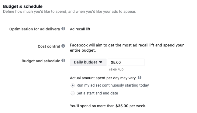 set your ad budget