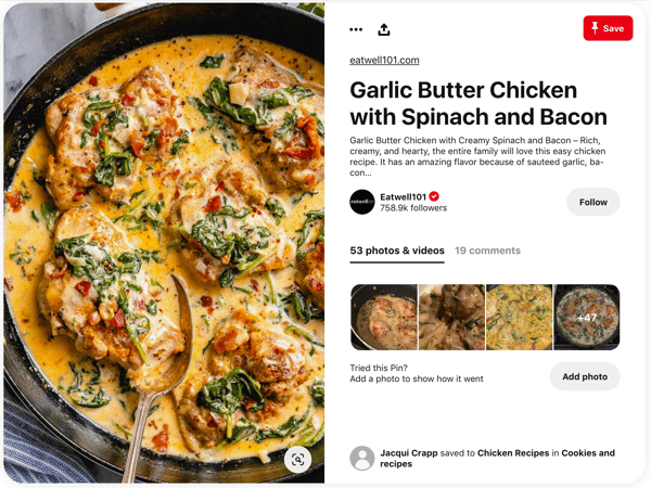 Screenshot of a Pinterest Recipe by Eatwell101