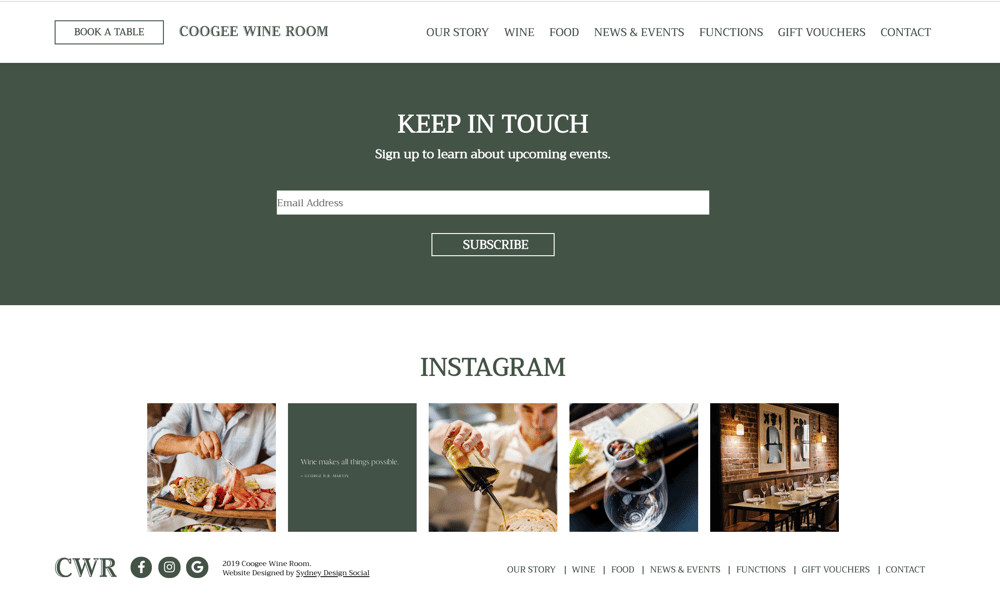 Sydney Design Social's Web Design for Coogee Wine Room