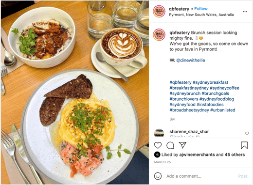 Screen shot of Quick Brown Fox Eatery Instagram