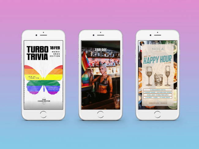 3 mobile phones showing Instagram Story ads that take up the entire screen
