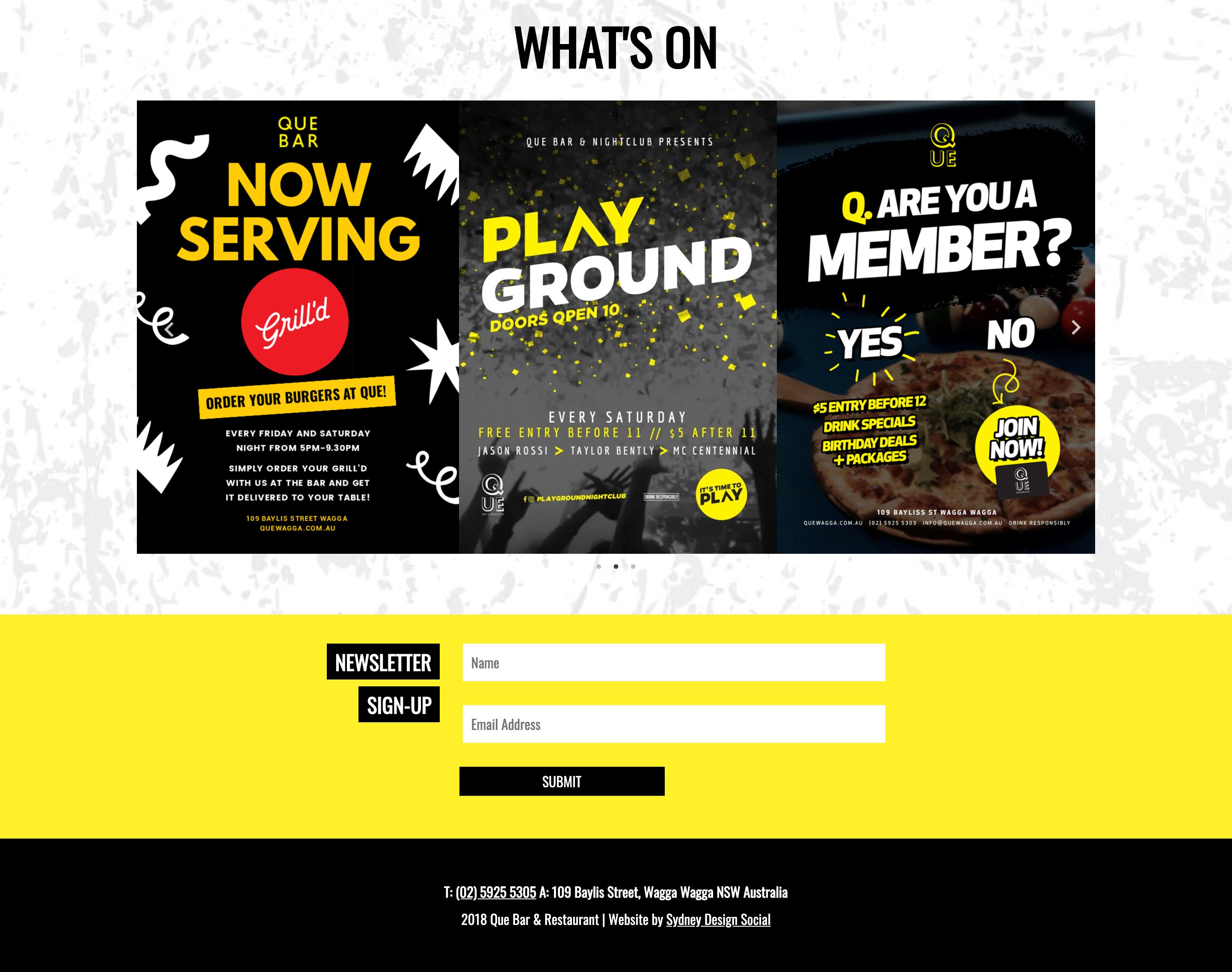 Sydney Design Social's Web Design for Que Bar