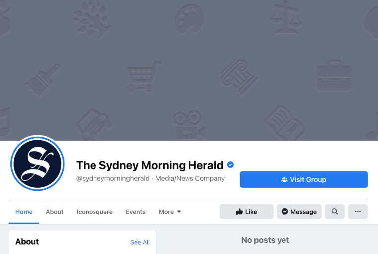 Screenshot of Sydney Morning Herald showing no posts