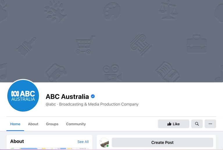 Screenshot of ABC Australia, showing no posts