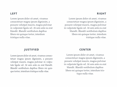 Examples of left, right, center and justified alignment in typography