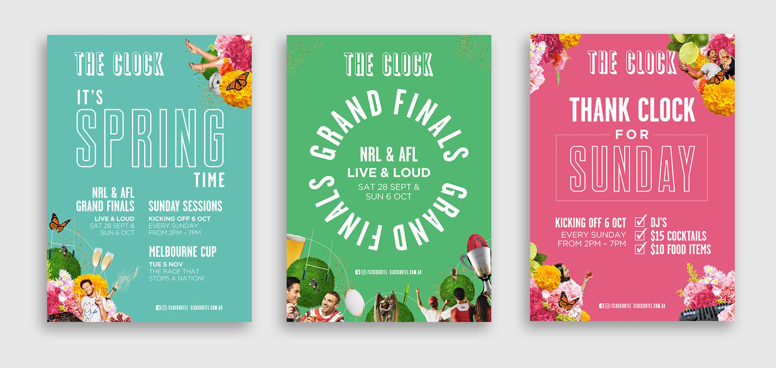 a series of three posters for a spring campaign at the clock hotel