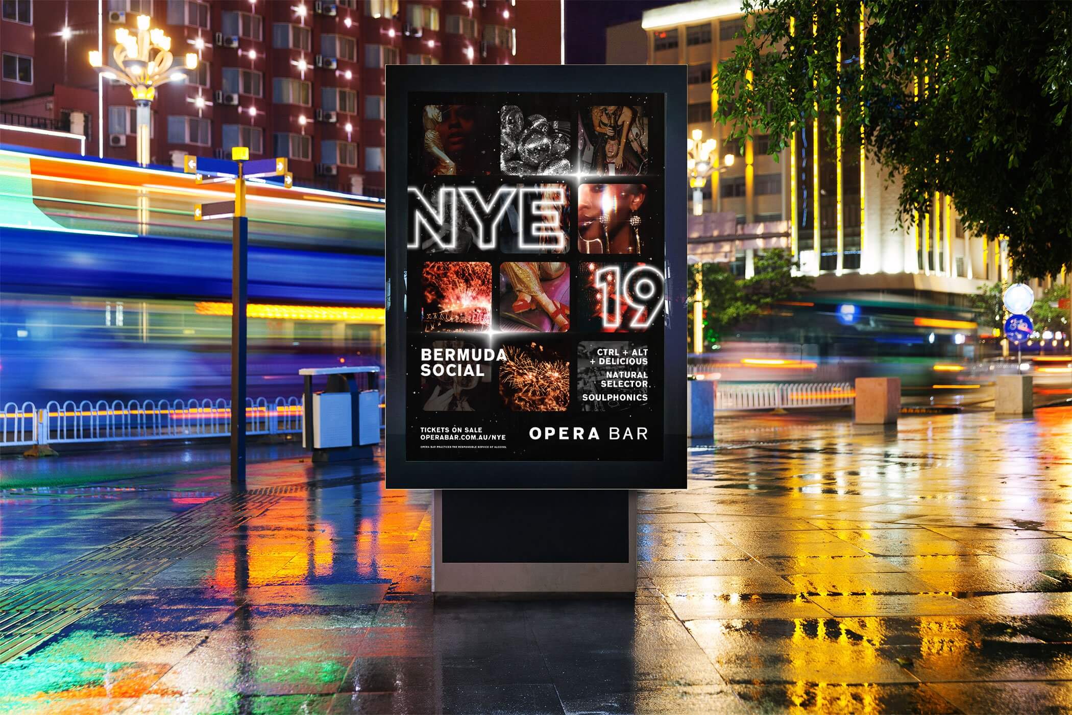 outdoor poster print design for a new years eve event at opera bar sydney