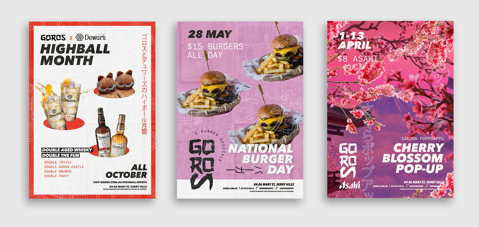 graphic design poster designs for events at goros sydney
