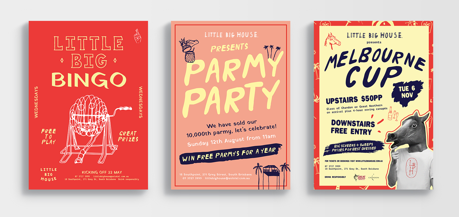 little big house brisbane bingo parmy party melbourne cup poster designs