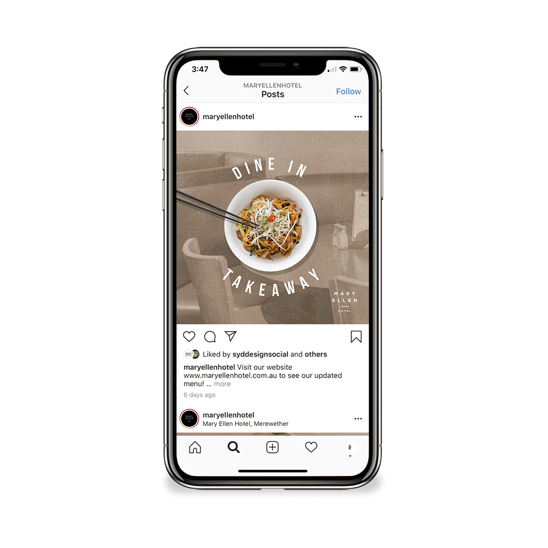 Instagram content design for food offering at Mary Ellen Hotel