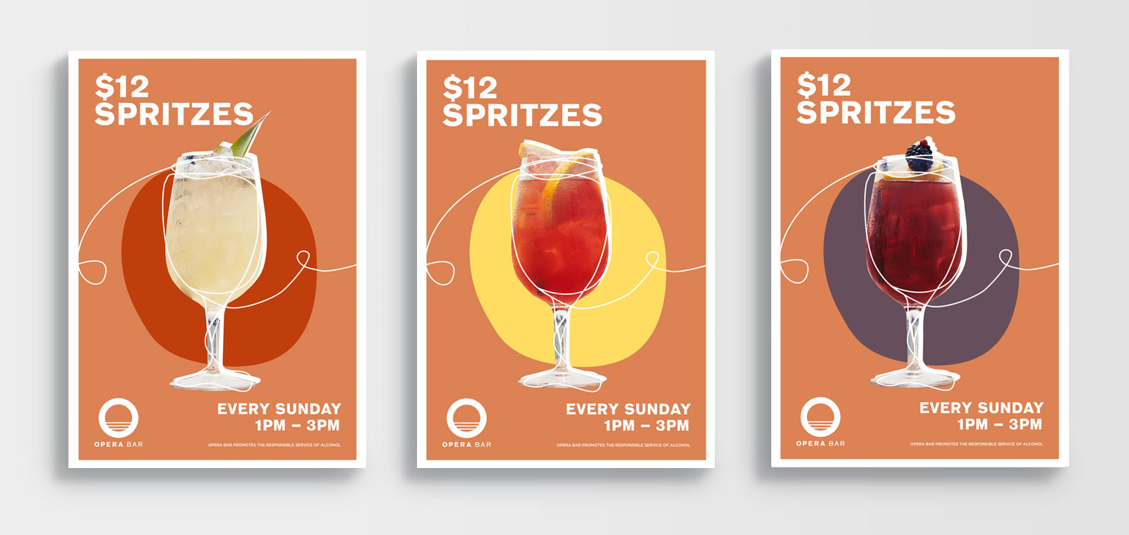  poster designs for cocktail spritz promotions at opera bar sydney