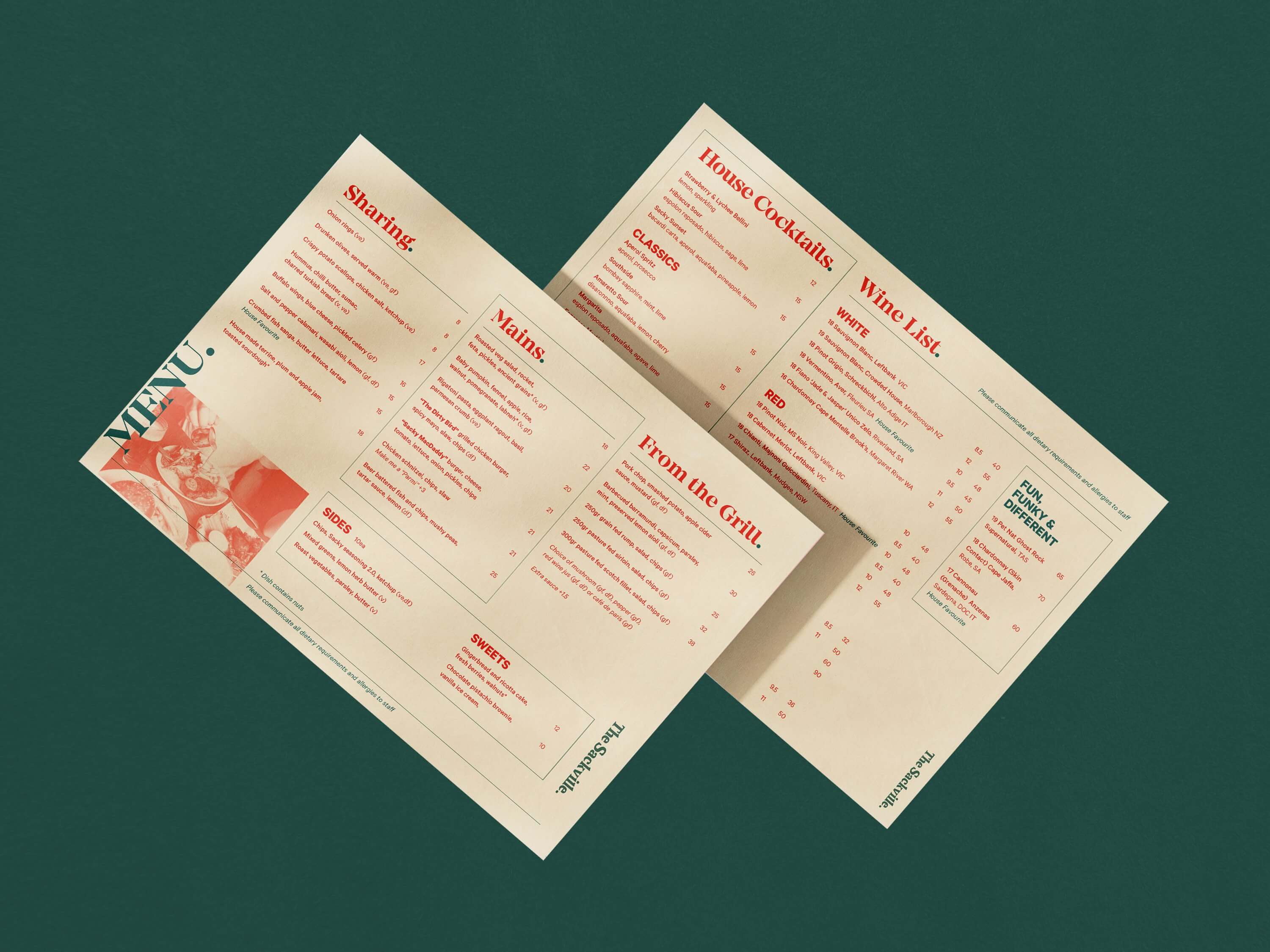 double sided menu design for the sackville