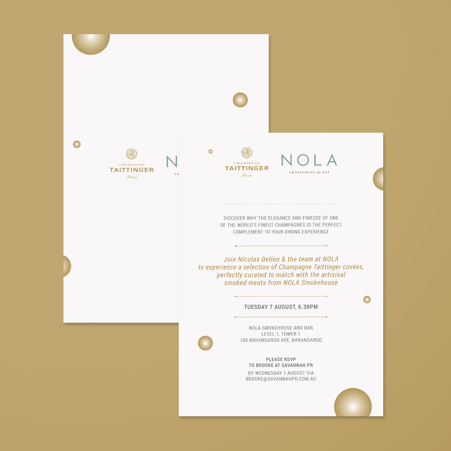 inivitation design for nola smokehouse champagne taittinger food experience 