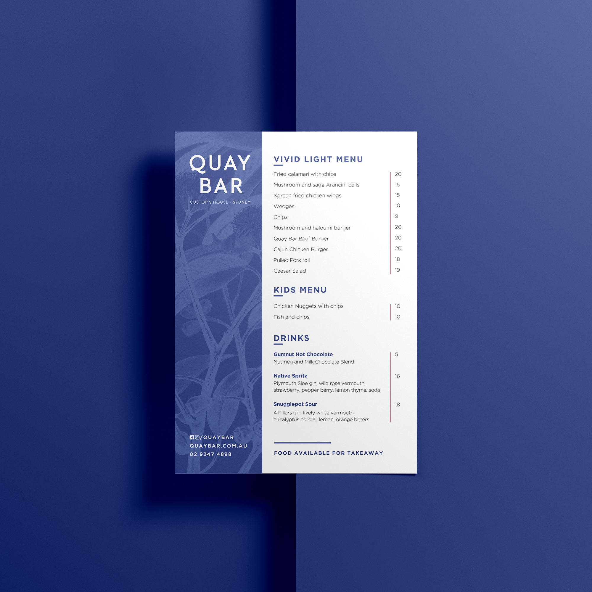distil quay bar menu design